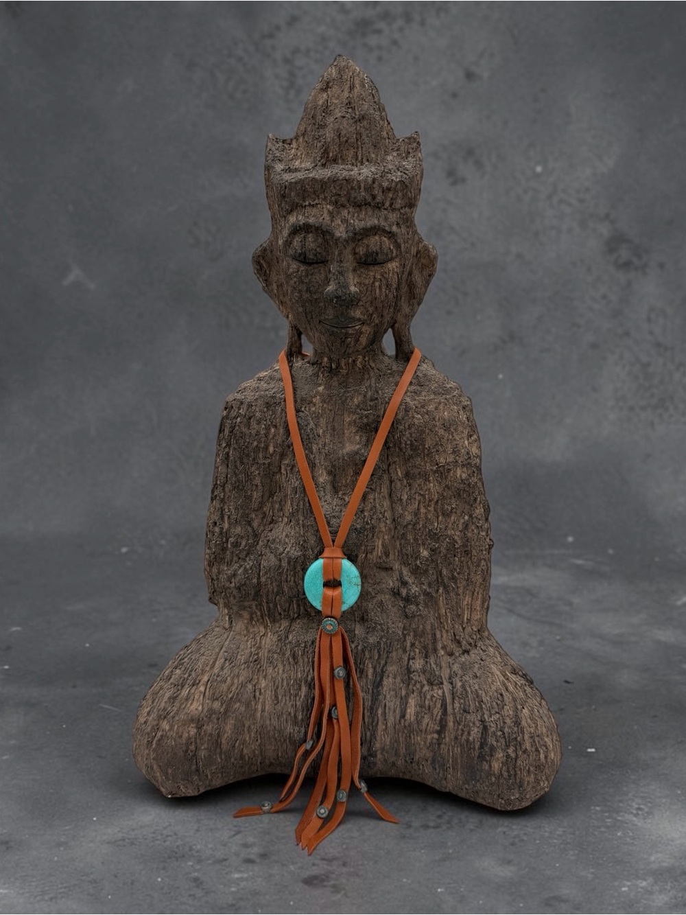 Southwestern Turquoise Howlite Leather Tassel Fringe Necklace - 28” Long